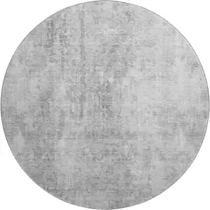 Photo of 8' Gray And Ivory Abstract Washable Round Rug With UV Protection