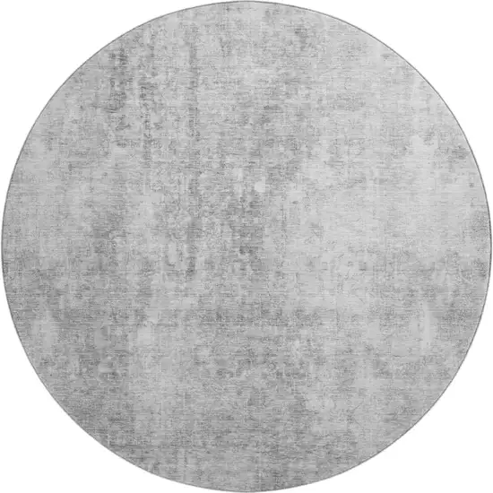 8' Gray And Ivory Abstract Washable Round Rug With UV Protection Photo 1