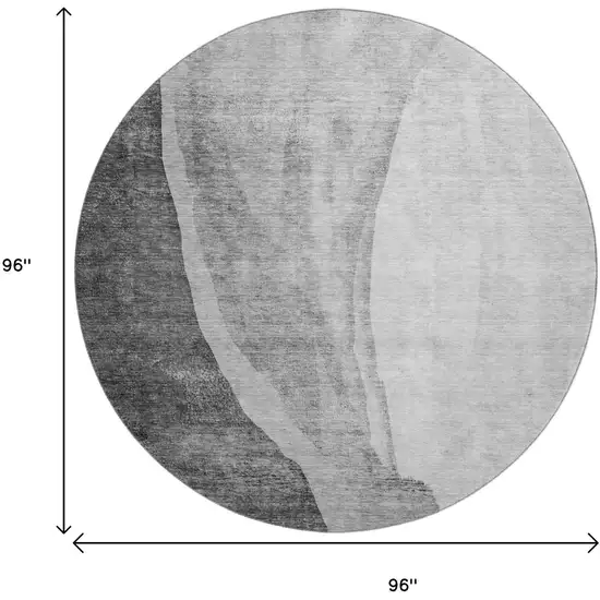 8' Gray And Ivory Abstract Washable Round Rug With UV Protection Photo 3