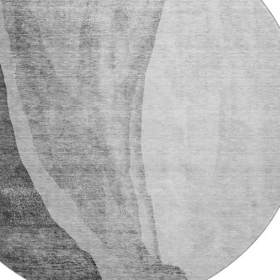 8' Gray And Ivory Abstract Washable Round Rug With UV Protection Photo 3