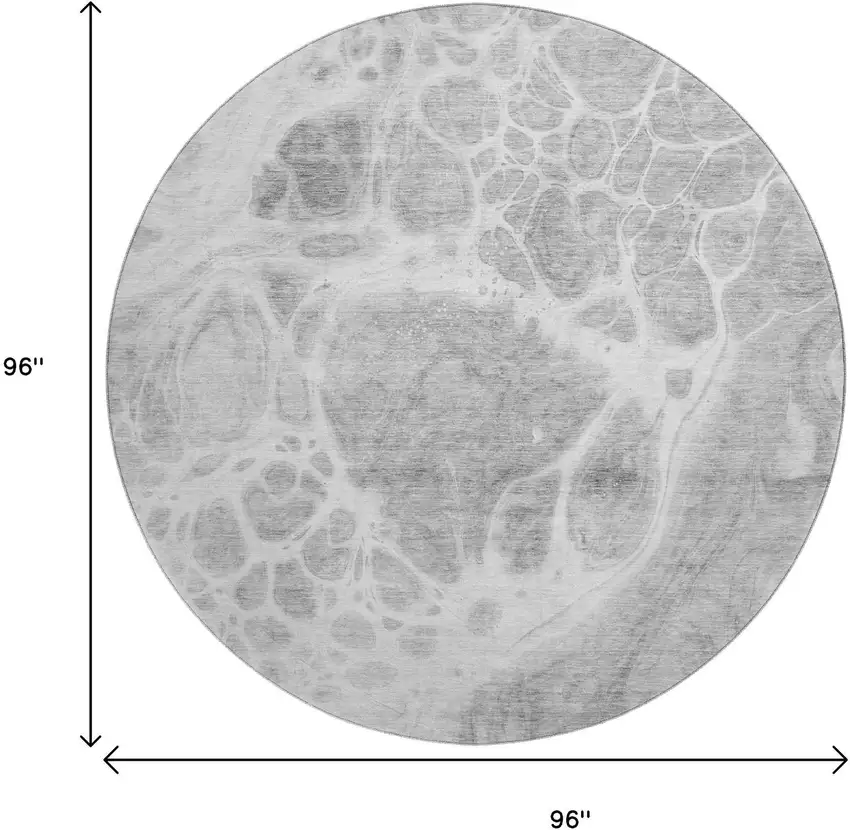 8' Gray And Ivory Abstract Washable Round Rug With UV Protection Photo 6