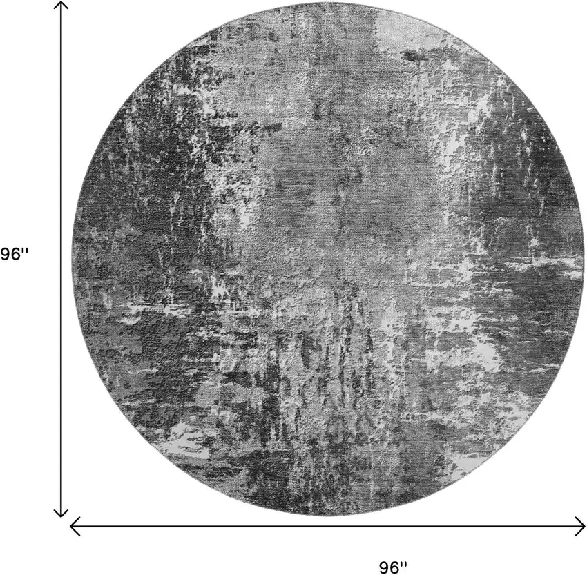 8' Gray And Ivory Abstract Washable Round Rug With UV Protection Photo 6
