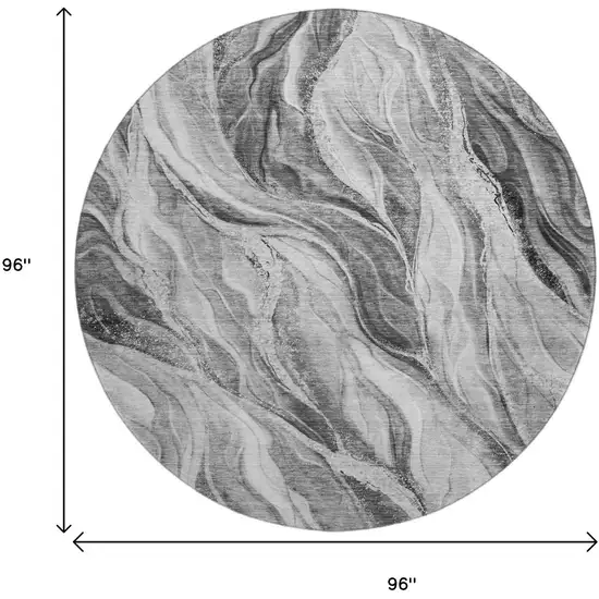 8' Gray And Ivory Abstract Washable Round Rug With UV Protection Photo 6