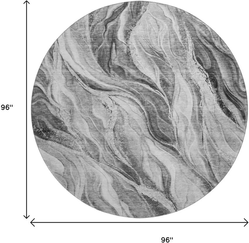 8' Gray And Ivory Abstract Washable Round Rug With UV Protection Photo 6
