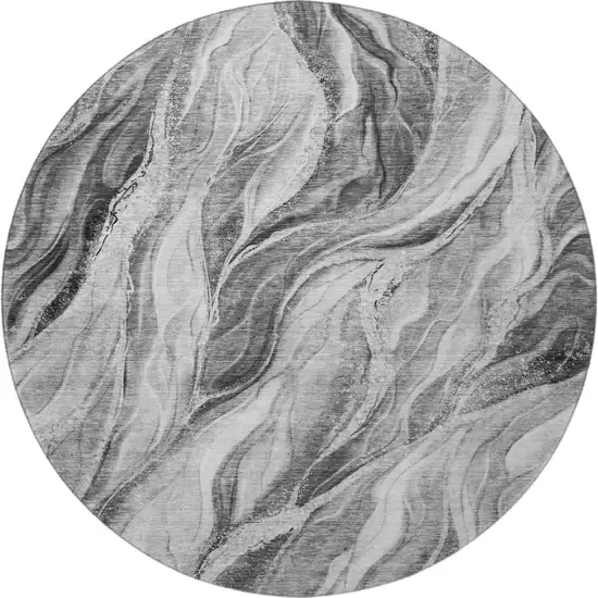 8' Gray And Ivory Abstract Washable Round Rug With UV Protection Photo 3