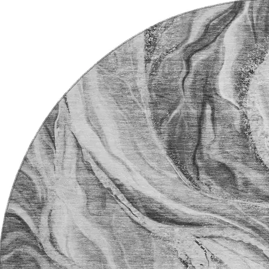 8' Gray And Ivory Abstract Washable Round Rug With UV Protection Photo 4