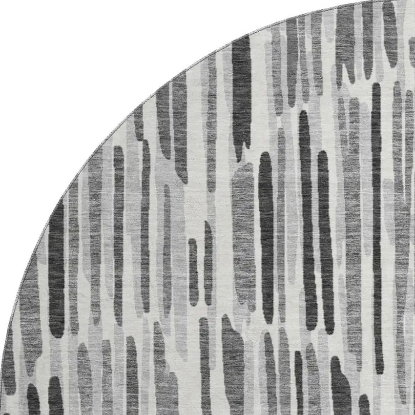 8' Gray And Ivory Abstract Washable Round Rug With UV Protection Photo 4