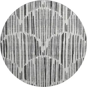 Photo of 8' Gray And Ivory Abstract Washable Round Rug With UV Protection