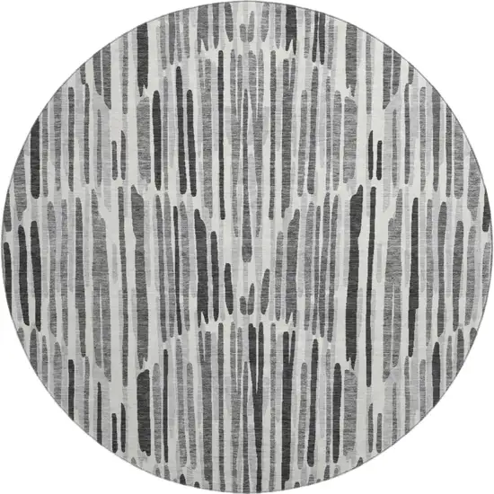 8' Gray And Ivory Abstract Washable Round Rug With UV Protection Photo 1