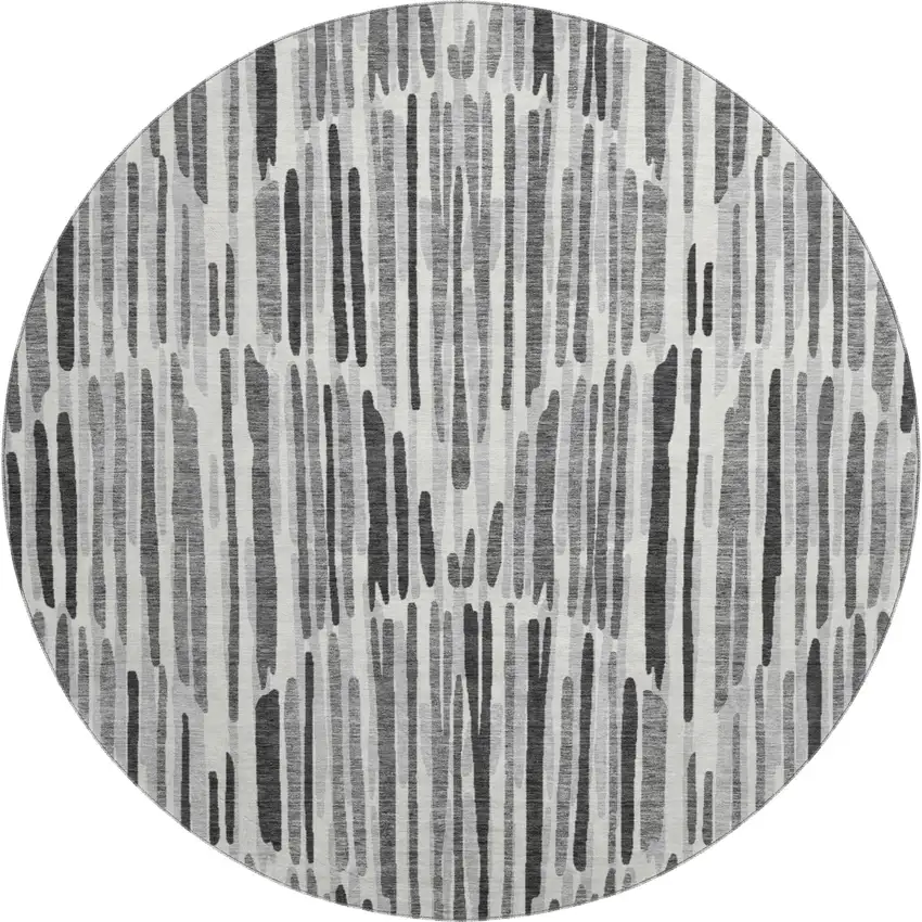 8' Gray And Ivory Abstract Washable Round Rug With UV Protection Photo 1