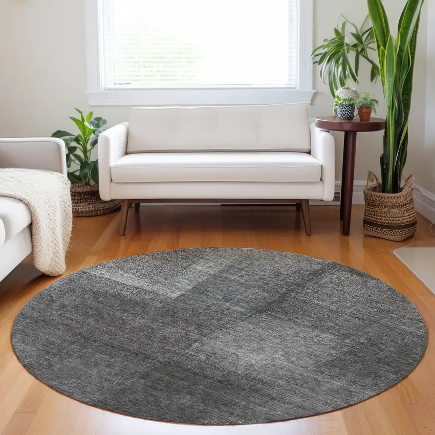 8' Gray And Ivory Abstract Washable Round Rug With UV Protection Photo 5
