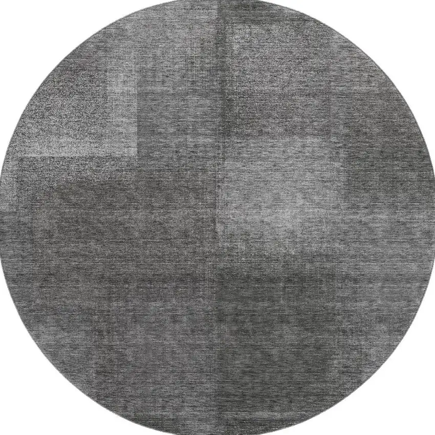 8' Gray And Ivory Abstract Washable Round Rug With UV Protection Photo 3