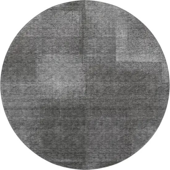 8' Gray And Ivory Abstract Washable Round Rug With UV Protection Photo 4