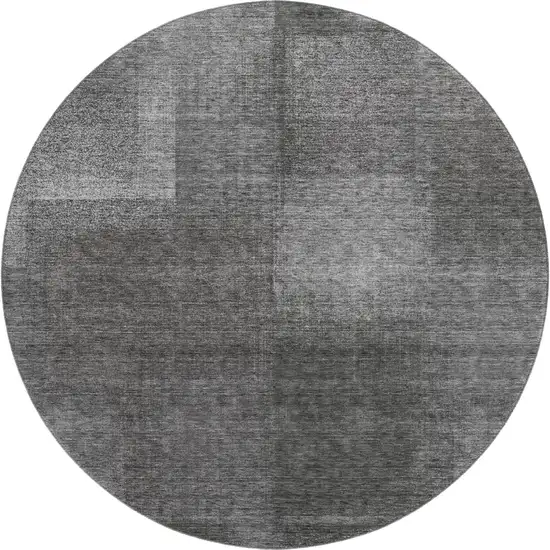 8' Gray And Ivory Abstract Washable Round Rug With UV Protection Photo 1