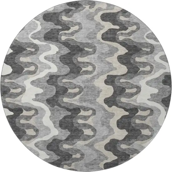 8' Gray And Ivory Abstract Washable Round Rug With UV Protection Photo 3