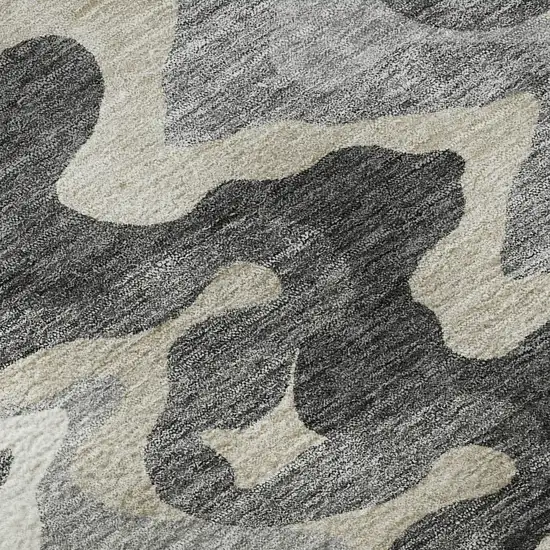 8' Gray And Ivory Abstract Washable Round Rug With UV Protection Photo 8