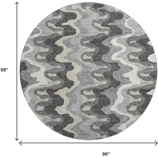 8' Gray And Ivory Abstract Washable Round Rug With UV Protection Photo 9