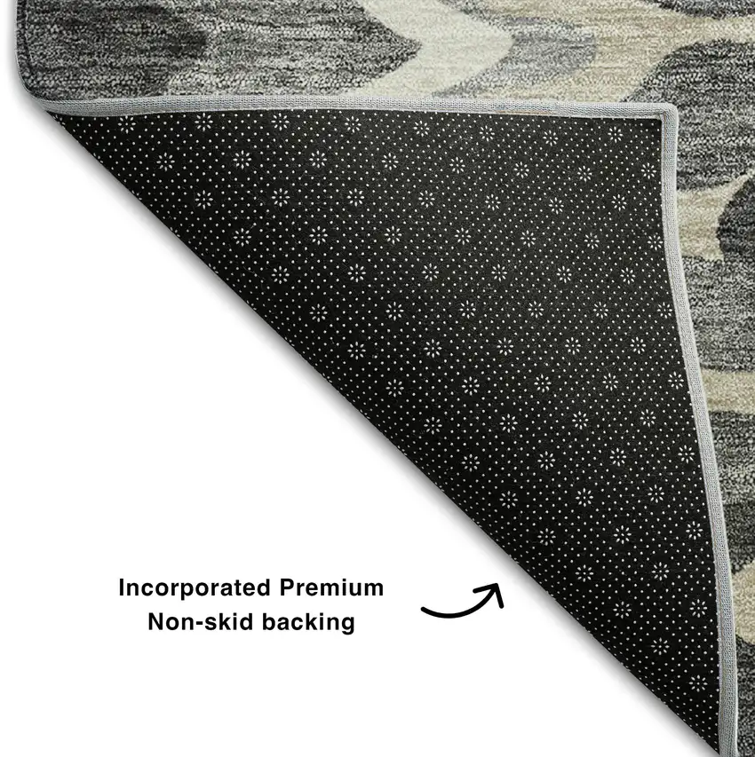 8' Gray And Ivory Abstract Washable Round Rug With UV Protection Photo 5