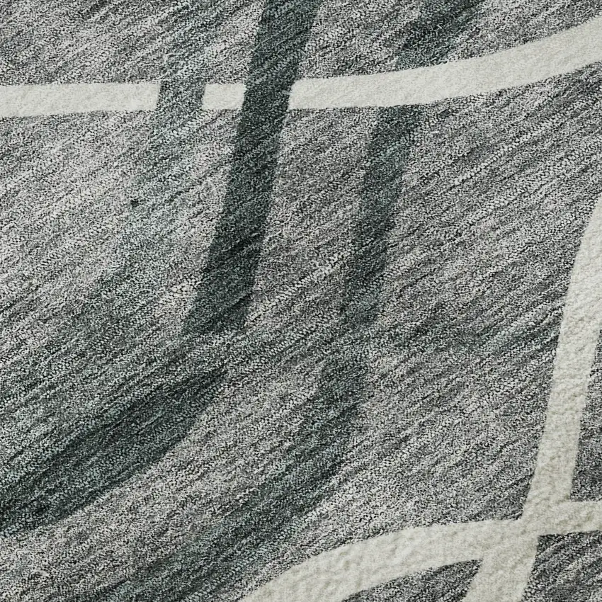 8' Gray And Ivory Abstract Washable Round Rug With UV Protection Photo 8