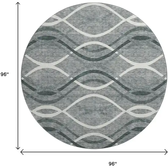 8' Gray And Ivory Abstract Washable Round Rug With UV Protection Photo 9