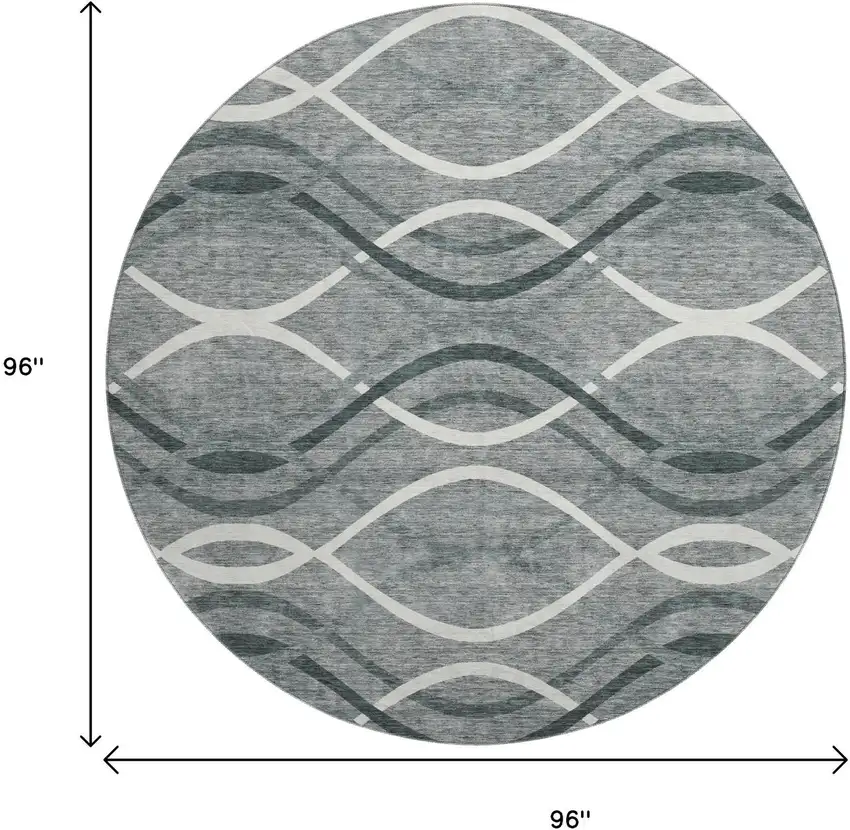 8' Gray And Ivory Abstract Washable Round Rug With UV Protection Photo 9