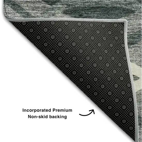 8' Gray And Ivory Abstract Washable Round Rug With UV Protection Photo 5