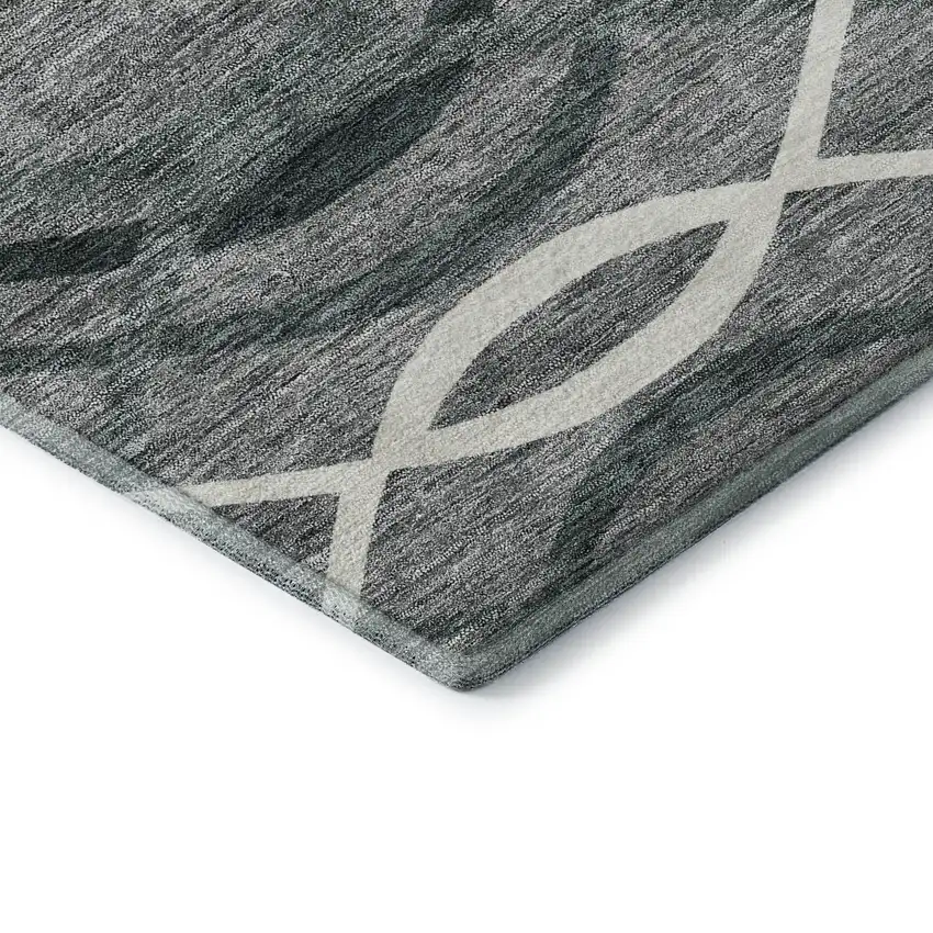 8' Gray And Ivory Abstract Washable Round Rug With UV Protection Photo 6