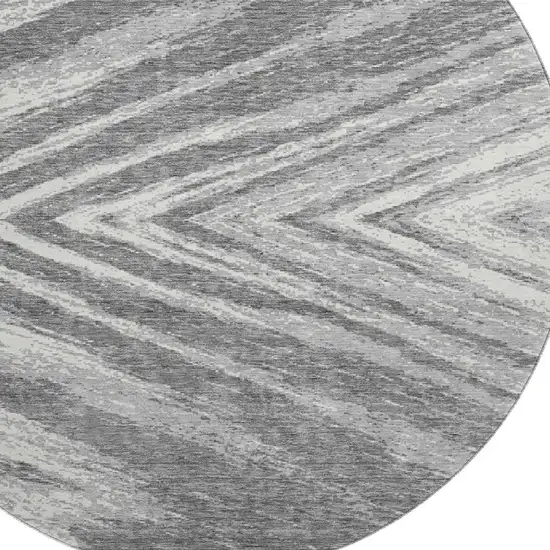 8' Gray And Ivory Abstract Washable Round Rug With UV Protection Photo 3