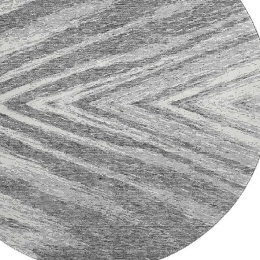 8' Gray And Ivory Abstract Washable Round Rug With UV Protection Photo 3