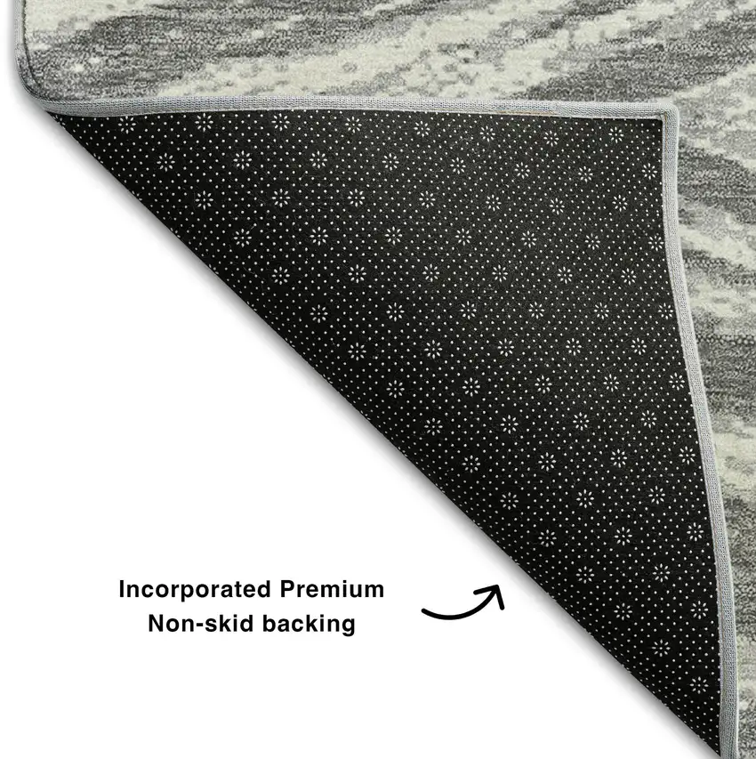 8' Gray And Ivory Abstract Washable Round Rug With UV Protection Photo 6