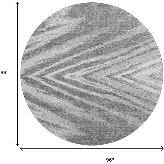 8' Gray And Ivory Abstract Washable Round Rug With UV Protection Photo 8