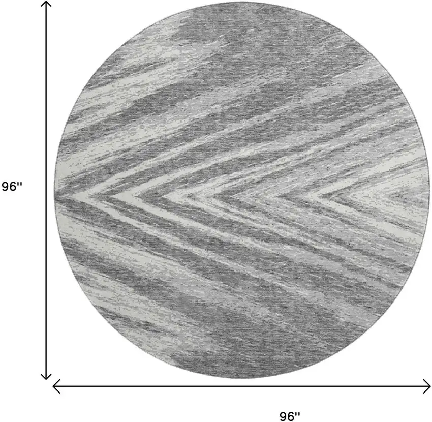 8' Gray And Ivory Abstract Washable Round Rug With UV Protection Photo 8