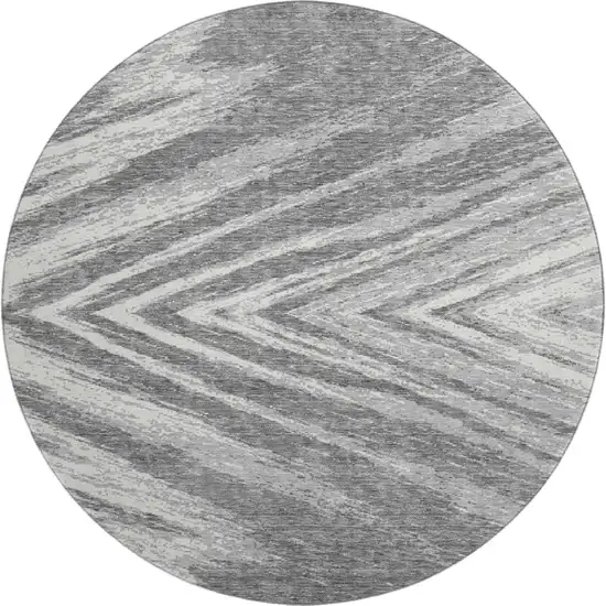 8' Gray And Ivory Abstract Washable Round Rug With UV Protection Photo 1
