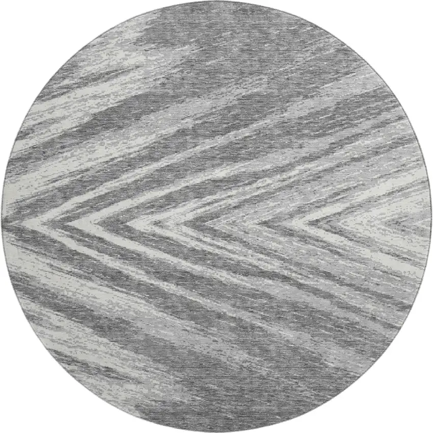 8' Gray And Ivory Abstract Washable Round Rug With UV Protection Photo 1