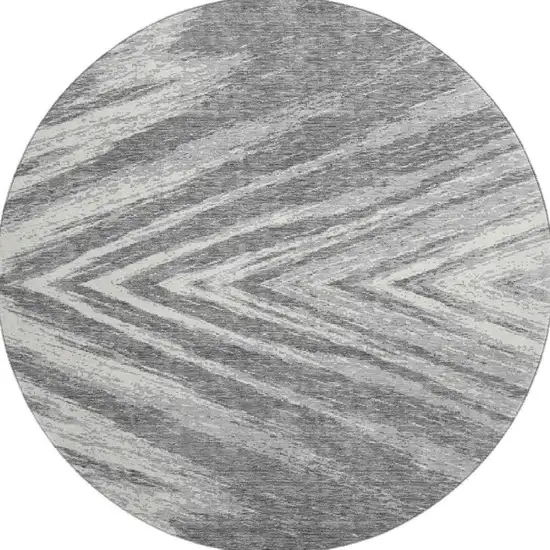 8' Gray And Ivory Abstract Washable Round Rug With UV Protection Photo 4