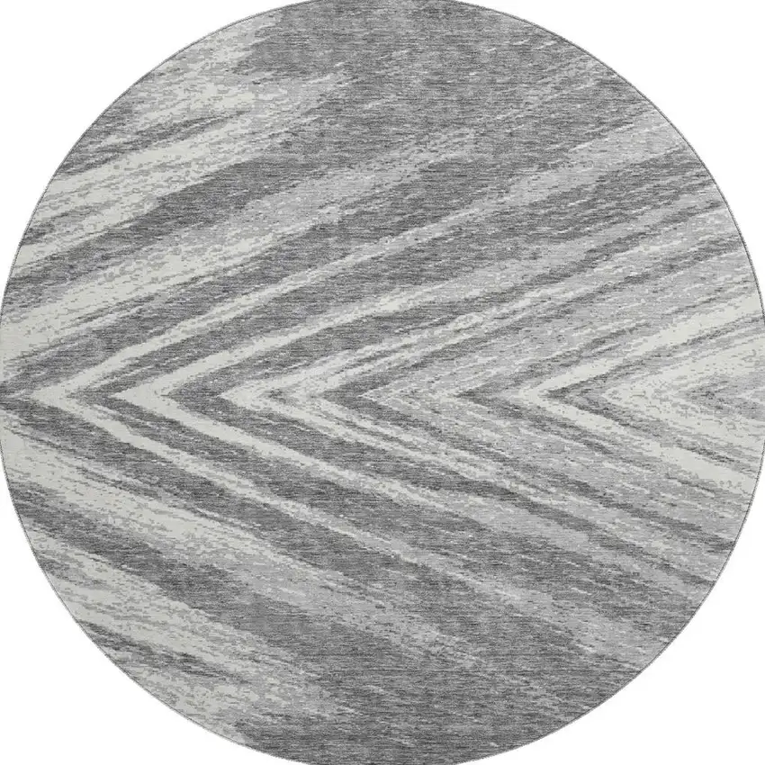 8' Gray And Ivory Abstract Washable Round Rug With UV Protection Photo 4