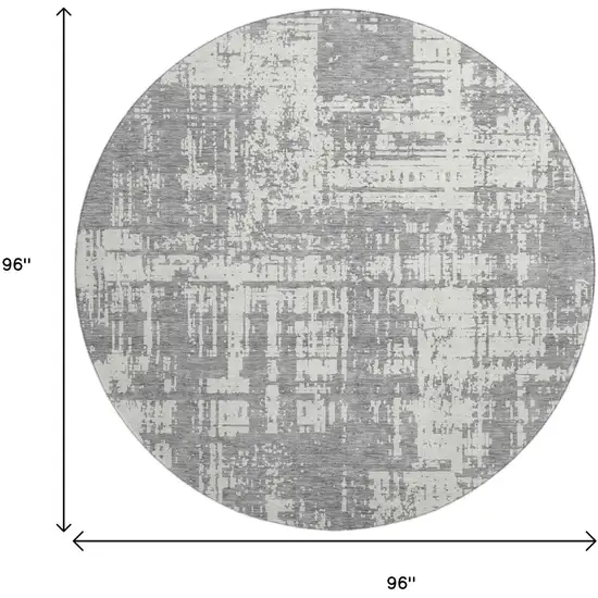 8' Gray And Ivory Abstract Washable Round Rug With UV Protection Photo 9