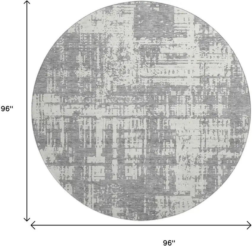8' Gray And Ivory Abstract Washable Round Rug With UV Protection Photo 9