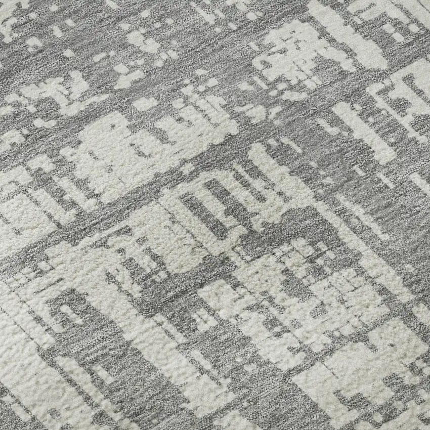 8' Gray And Ivory Abstract Washable Round Rug With UV Protection Photo 8