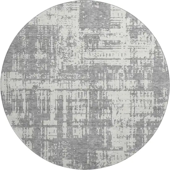 8' Gray And Ivory Abstract Washable Round Rug With UV Protection Photo 1