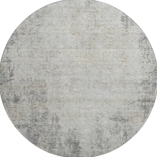 8' Gray And Ivory Abstract Washable Round Rug With UV Protection Photo 2