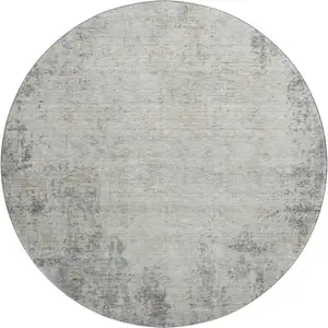 Photo of 8' Gray And Ivory Abstract Washable Round Rug With UV Protection