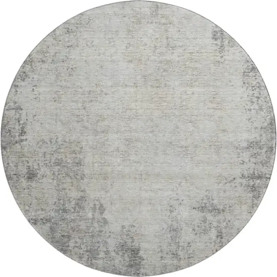 8' Gray And Ivory Abstract Washable Round Rug With UV Protection Photo 1