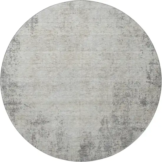 8' Gray And Ivory Abstract Washable Round Rug With UV Protection Photo 3