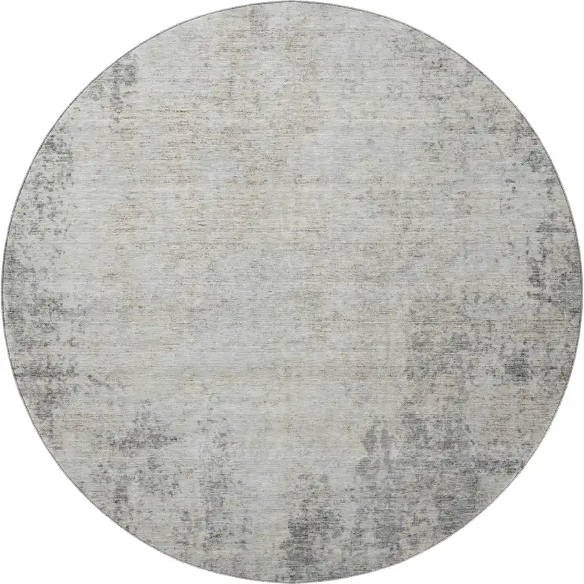 8' Gray And Ivory Abstract Washable Round Rug With UV Protection Photo 3