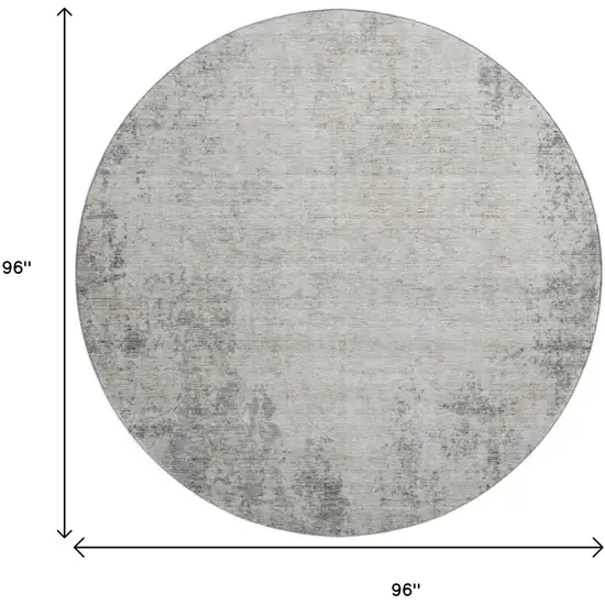 8' Gray And Ivory Abstract Washable Round Rug With UV Protection Photo 9