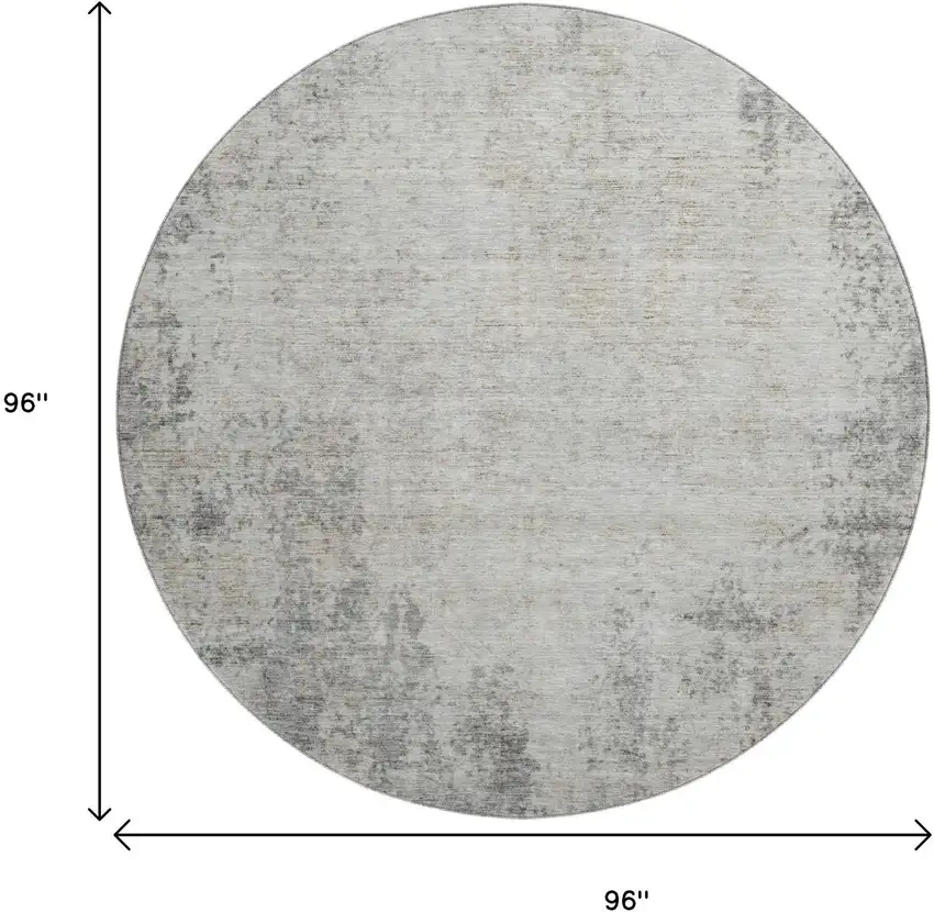 8' Gray And Ivory Abstract Washable Round Rug With UV Protection Photo 9