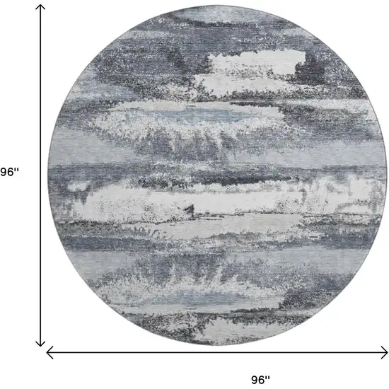 8' Gray And Ivory Abstract Washable Round Rug With UV Protection Photo 9
