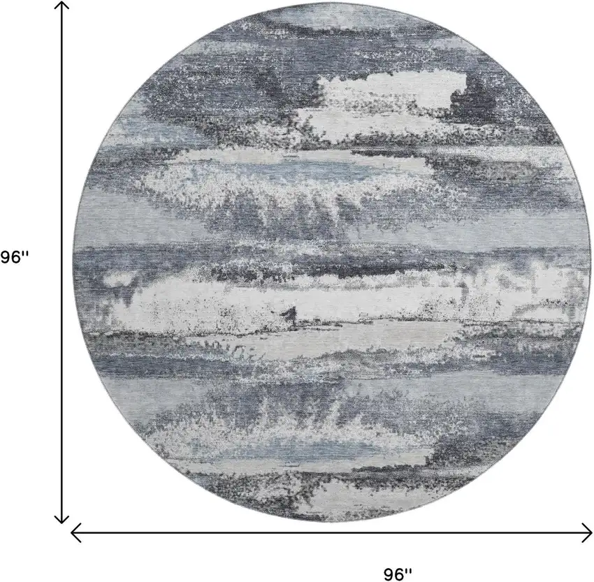 8' Gray And Ivory Abstract Washable Round Rug With UV Protection Photo 9
