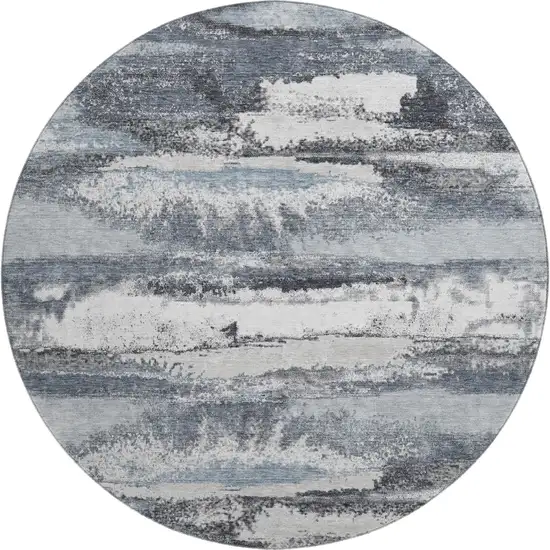8' Gray And Ivory Abstract Washable Round Rug With UV Protection Photo 1